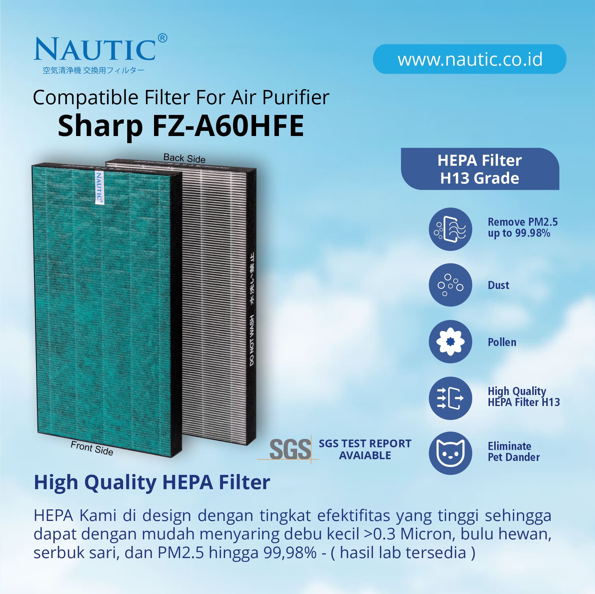 NAUTIC Filter SHARP Air Purifier KC-A60Y KI-A60Y KC-860E KC-960E Replacement Filter FZ-A60HFE FZ-A60DFE thumb 2
