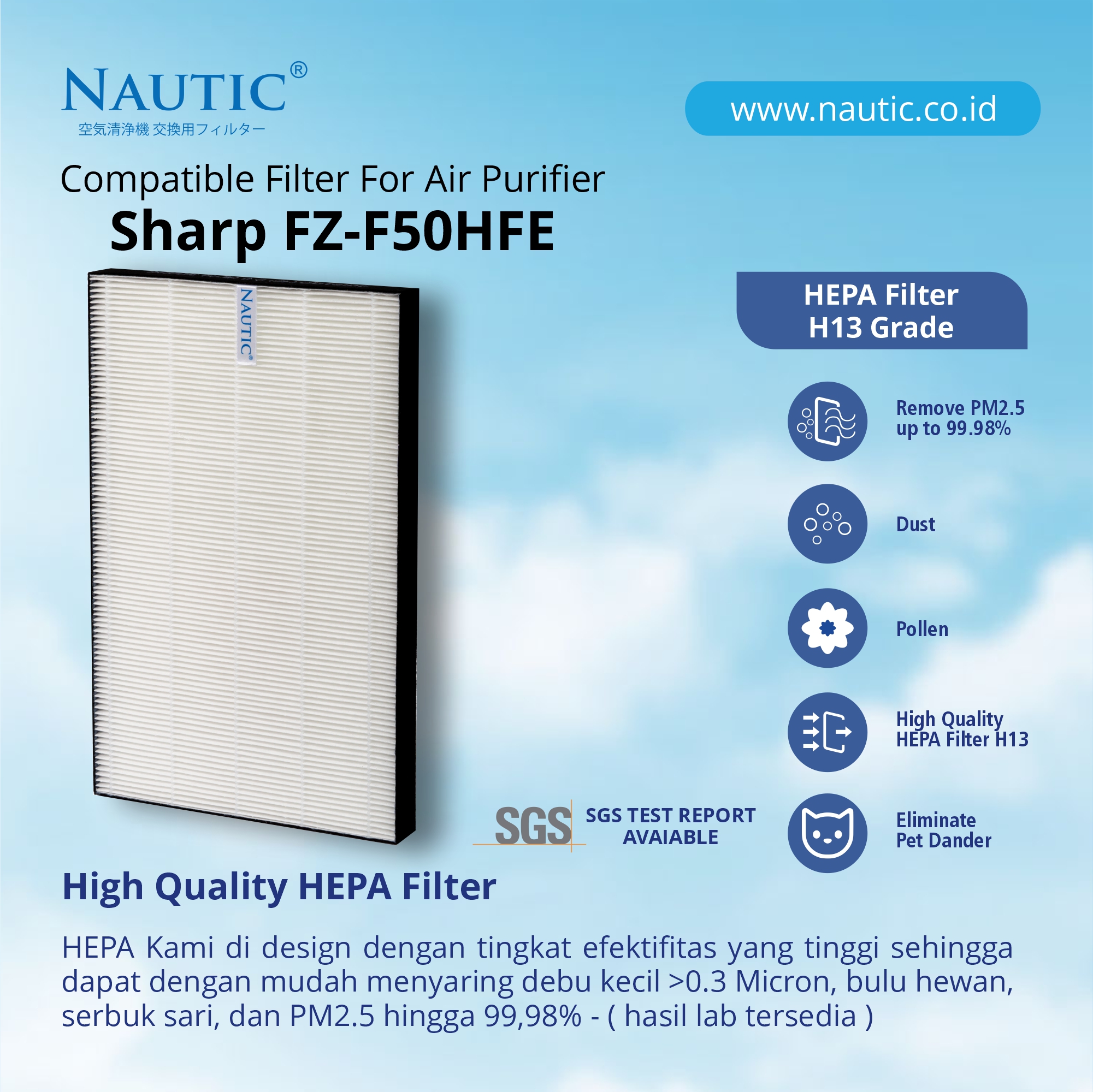 NAUTIC HEPA Filter Sharp FZ-F50HFE FP-J40Y FP-J50Y FP-G50Y FP-F40Y Air Purifier Replacement Filter thumb 2