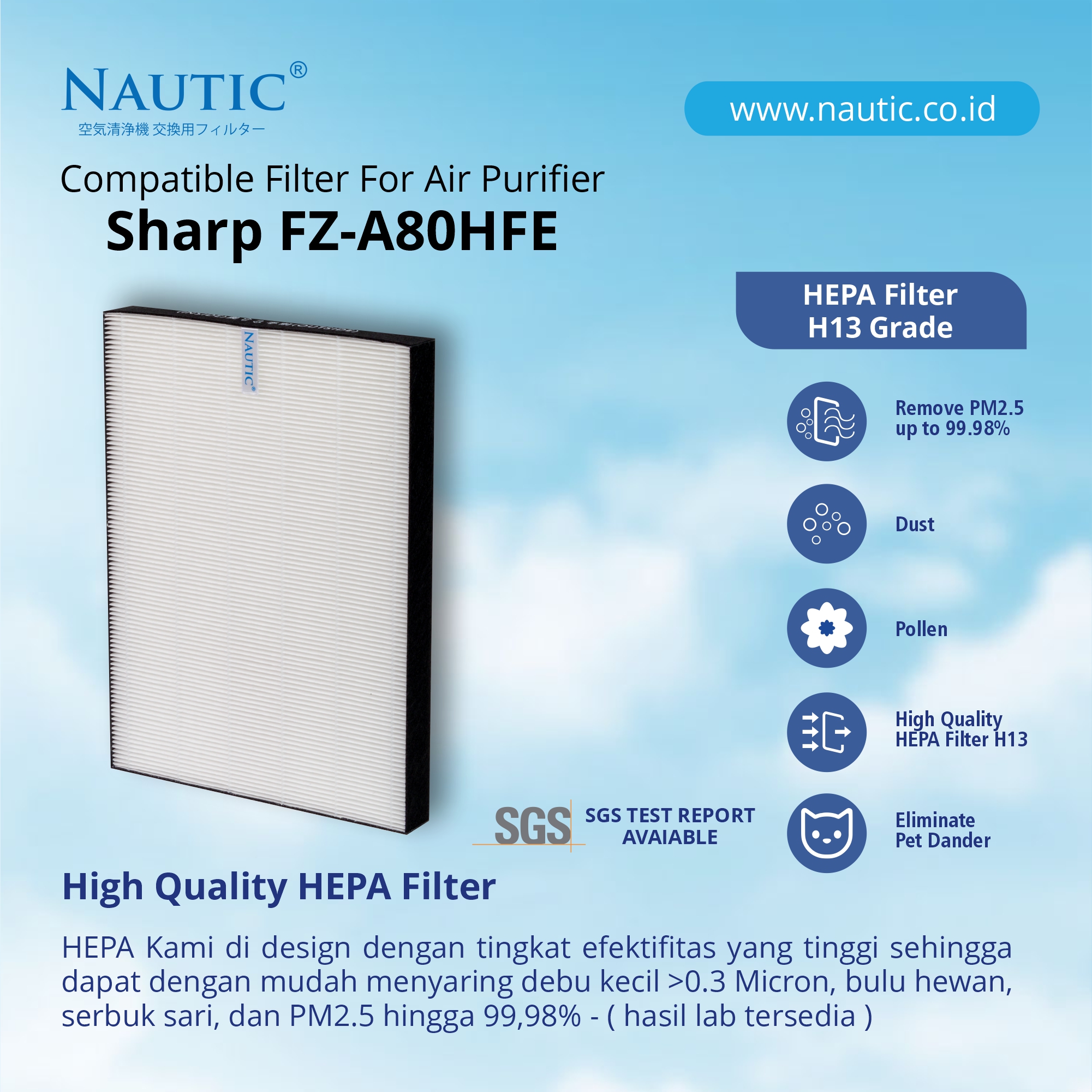 NAUTIC HEPA Replacement Sharp Air Purifier HEPA Filter FZ-A80SFE FU A80 FU-A80Y W N + Carbon thumb 2