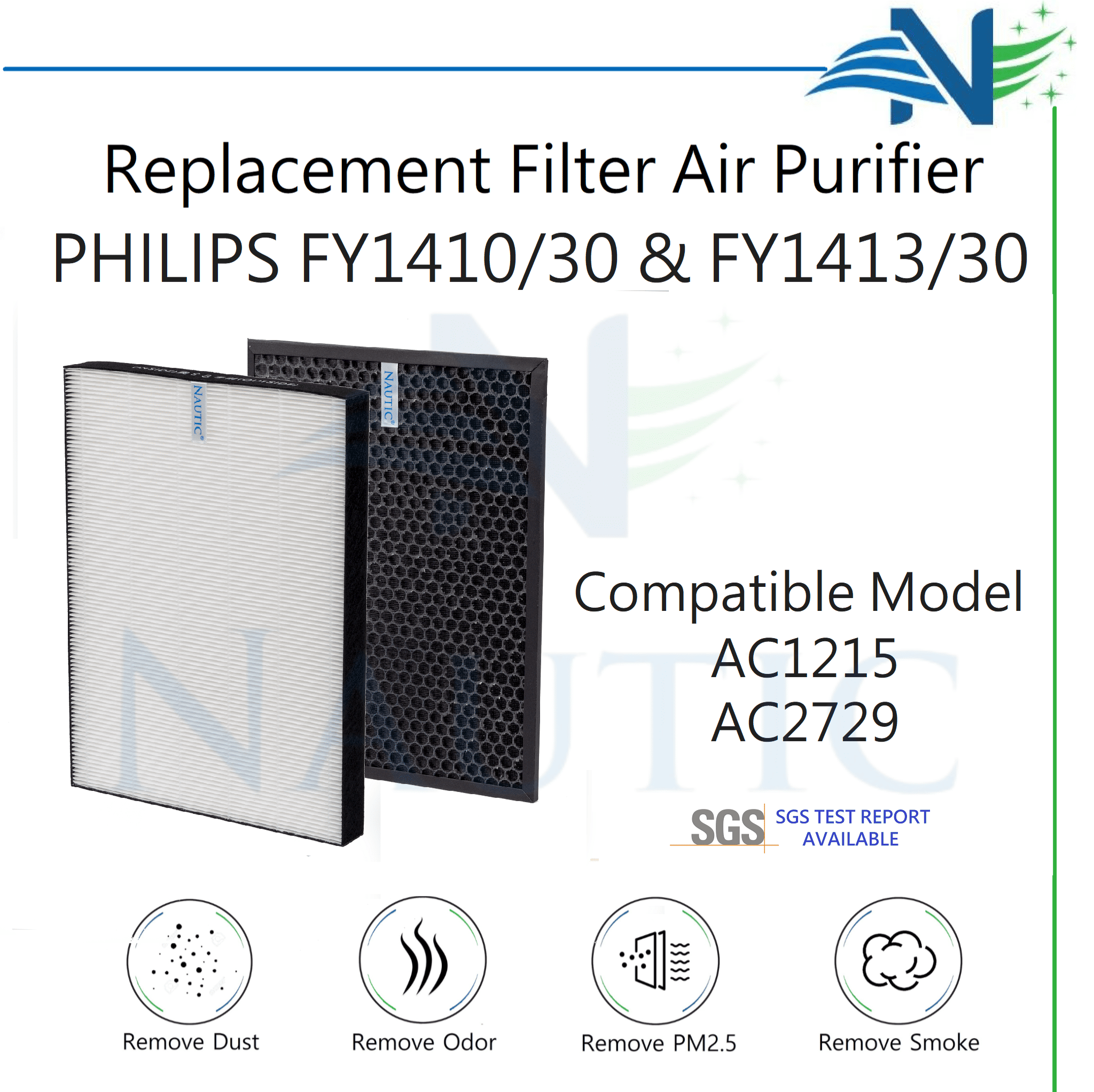 NAUTIC HEPA Filter Philips FY1410 / FY1413 for Air Purifier AC1215 AC2729