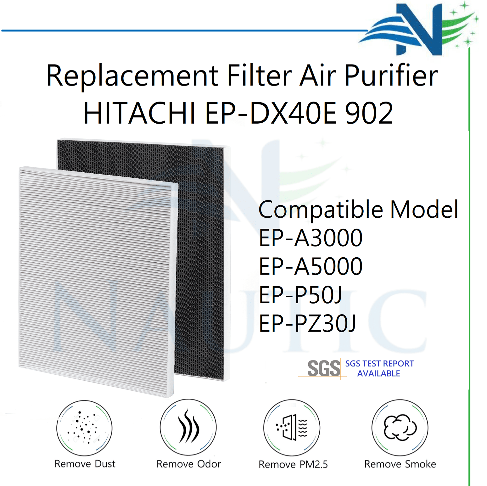 NAUTIC HEPA Filter Hitachi Air Purifier EP-A3000 EP-A5000 EP-P50J EP-PZ30J EP-NZ50J Replacement EP-DX40E-902 EPF-CX40F
