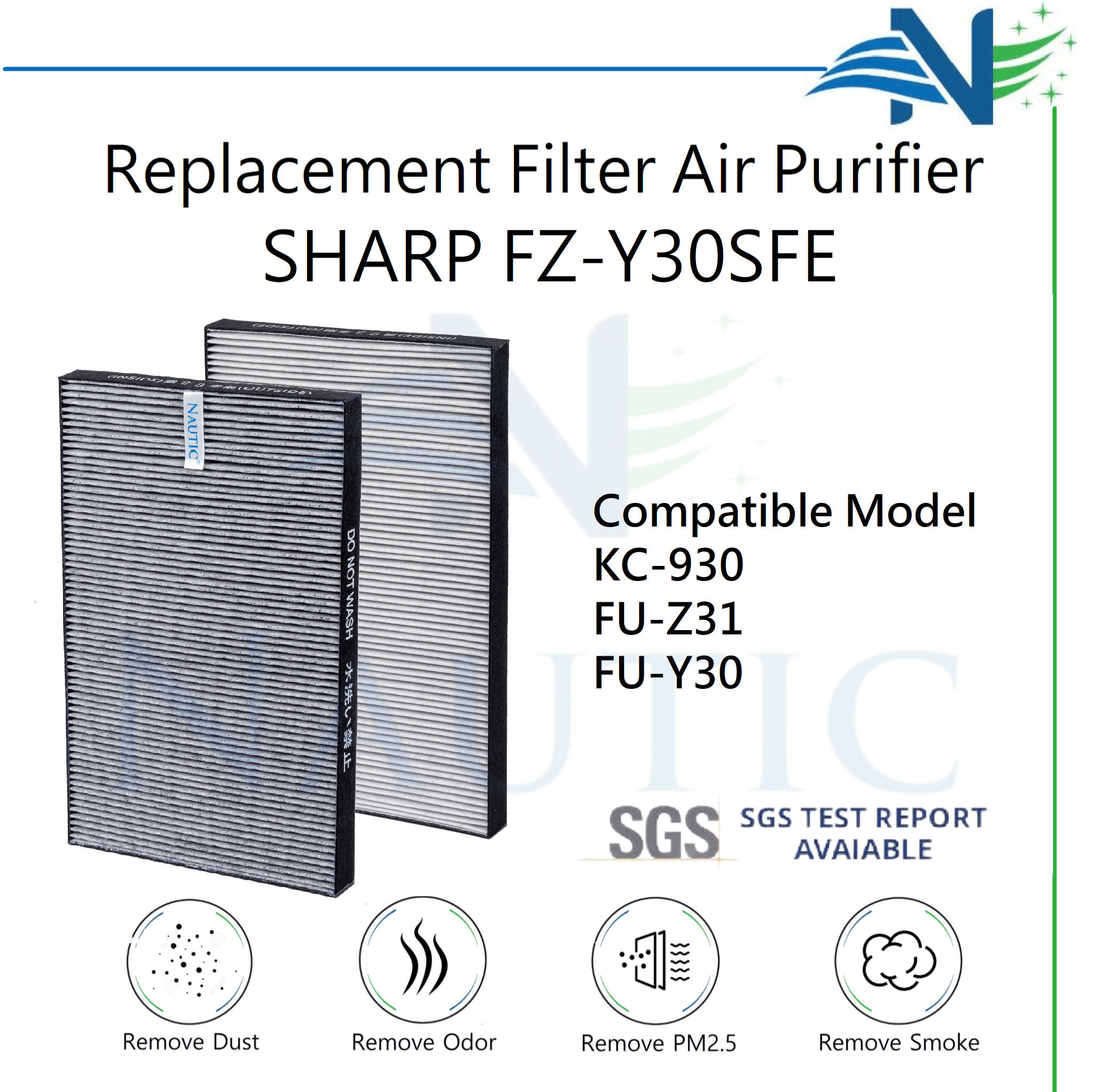 NAUTIC HEPA Replacement Filter Air Purifier Sharp FZ-Y30SFE FU-Z31Y FU-Y30E KC-930 / HEPA + Carbon Filter